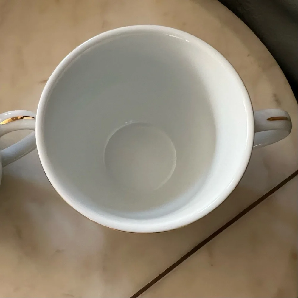 WILLIAMS SONOMA Brasserie JAPAN Gold Band PORCELAIN Tea Coffee Cups SET of 2
